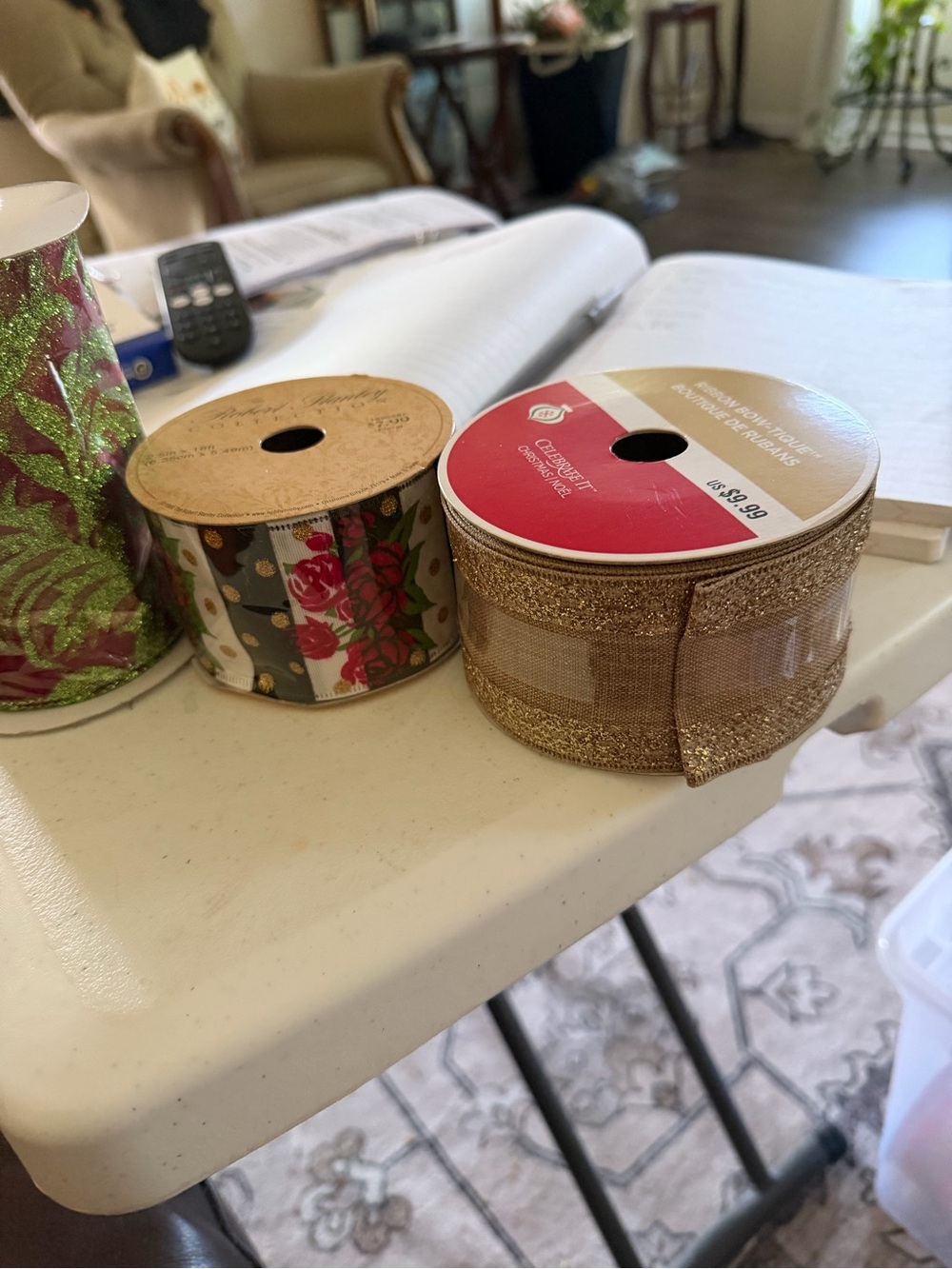 Three rolls of new ribbon
All wired ribbon
Prices are there